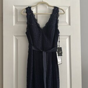 Adrianna Papell Womens Lace Sleeveless Evening Gown Dress Navy Blue New With Tag